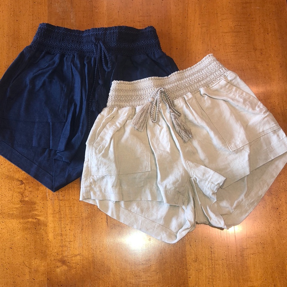 Rewash Smocked High Waist Linen Shorts two pair XS